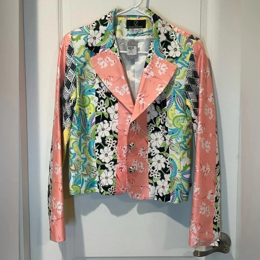NWT Lorizoni Women’s‎ Blazer Jacket Floral Patchwork Crystal Embellished M